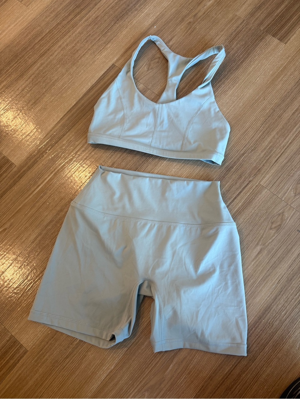 Grey Set Active Sports Bra & High-Waist Bike Shorts